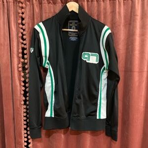 Black Track Jacket with Green Stripes